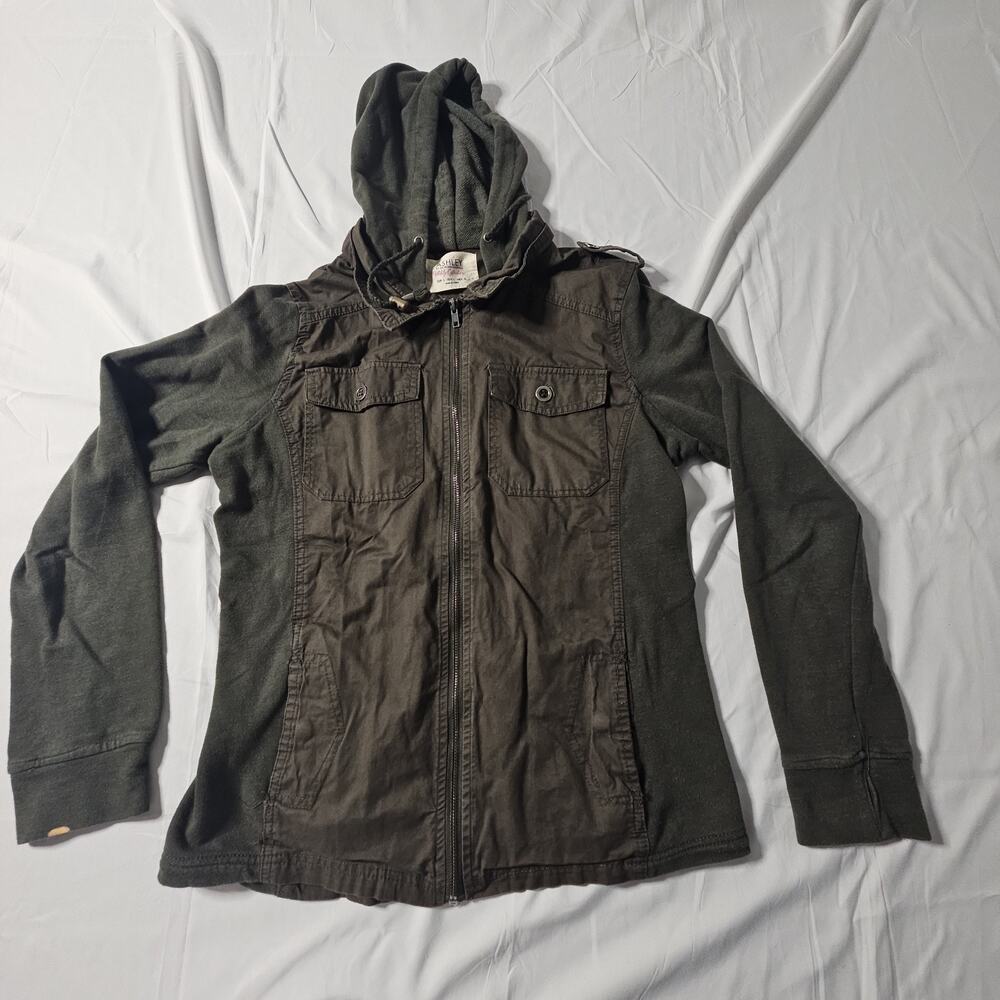 Ashley by 26 International Women's L Utility Jacket Hooded Cotton Gray Y2K